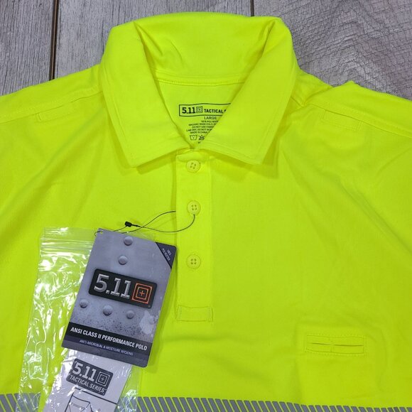 5.11 Tactical Shirt Mens Large High Visibility Yellow Short Sleeve Polo Top - Picture 4 of 6